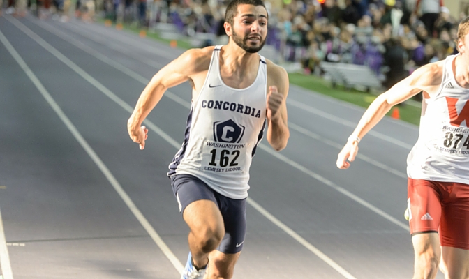 Carlos Ortiz placed just outside the all-time GNAC top-ten list in both the 60- and 200-meter dashes at the UW Indoor Preview.